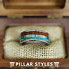 Wood & Opal Ring Tungsten Wedding Band Mens Ring Green Fire Opal Ring - Pillar Styles