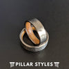 6mm Mens Whiskey Barrel Ring Silver Titanium Wedding Band - Bourbon Whiskey Wood Rings for Men - Pillar Styles
