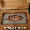 18K Rose Gold Wood & Deer Antler Ring Mens Wedding Band Tungsten Ring with Koa Wood Inlay - Pillar Styles