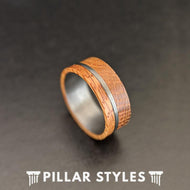 Whiskey Barrel Ring Offset Inlay Tungsten Ring 8mm Mens Wedding Band Bourbon Whisky Ring - Pillar Styles