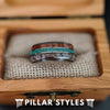 Green Opal Ring Deer Antler & Koa Wood Ring Mens Wedding Band - Tungsten Nature Ring with 3 Inlays - Pillar Styles