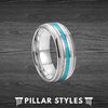Turquoise & Deer Antler Ring Mens Wedding Band Tungsten Ring - Pillar Styles