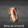 Koa Wood Ring Mens Wedding Band Rose Gold Ring - 8mm/6mm Tungsten Couples Ring Set - Pillar Styles