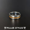 Offset Whiskey Barrel Ring Tungsten Wedding Band Mens Wood Inlay Ring - Pillar Styles