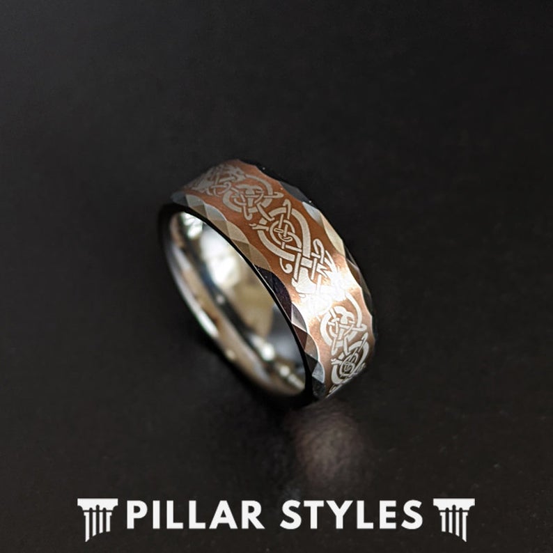 Hammered Gold Norse Wedding Ring with Organic Wave