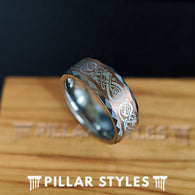 Viking Ring Mens Wedding Band Hammered Ring, 8mm & 6mm Norse Tungsten Ring - Pillar Styles