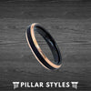 4mm Black & 18K Rose Gold Wedding Band Womens Ring with Step Edges, Thin Tungsten Ring - Pillar Styles