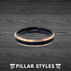 4mm Black & 18K Rose Gold Wedding Band Womens Ring with Step Edges, Thin Tungsten Ring - Pillar Styles