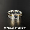 14K Gold Damascus Ring Mens Wedding Band Silver Damascus Steel Ring with Gold Inlay - Pillar Styles