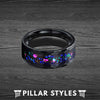 Blue Opal Ring Mens Wedding Band Tungsten Ring, Black Hammered Ring Opal Wedding Band - Pillar Styles