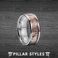 Deer Antler Ring Mens Wedding Band Silver Tungsten Ring - Pillar Styles
