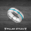 Turquoise & Deer Antler Ring Mens Wedding Band Tungsten Ring - Pillar Styles