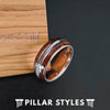 18K Rose Gold Ring Mother of Pearl Tungsten Wedding Band Mens Wood Ring - Pillar Styles