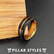 Thin 14K Gold Ring Womens Wedding Band Tungsten Ring - 6mm Yellow Gold Wedding Bands Womens Ring - Black Ring Mens Wedding Bands Couples Ring Set