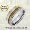 Deer Antler Ring Koa Wood Inlay Tungsten Mens Wedding Band - Pillar Styles