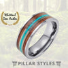 Deer Antler, Koa Wood, & Turquoise Tungsten Ring Hunting Ring - Pillar Styles