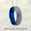 Blue Tungsten Wedding Band 6mm Mens Wedding Ring - Pillar Styles