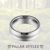 Silver Tungsten Wedding Ring Brushed Center & Beveled Edges - Pillar Styles