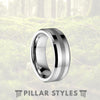Silver Tungsten Wedding Ring Brushed Center & Beveled Edges - Pillar Styles