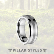 Silver Tungsten Ring with Brushed Center - Pillar Styles