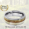 Deer Antler Ring Koa Wood Inlay Tungsten Mens Wedding Band - Pillar Styles
