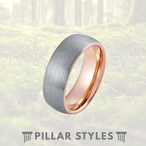 Tungsten 18K Rose Gold Ring Silver Tungsten Ring 8mm Mens Wedding Band - Pillar Styles
