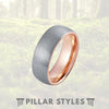 Tungsten 18K Rose Gold Ring Silver Tungsten Ring 8mm Mens Wedding Band - Pillar Styles