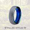 Blue Tungsten Wedding Band 6mm Mens Wedding Ring - Pillar Styles