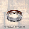 Tungsten Deer Antler Ring with Rare Koa Wood Wedding Band - Pillar Styles
