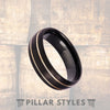 Black Tungsten Wedding Band Mens 18K Rose Gold Tungsten Ring - Pillar Styles