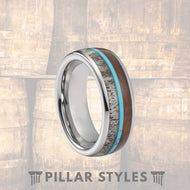 Deer Antler Ring with Koa Wood & Turquoise Tungsten Ring - Pillar Styles