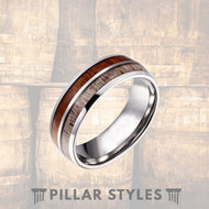 Tungsten Deer Antler Ring with Rare Koa Wood Wedding Band - Pillar Styles