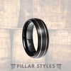 Black Tungsten Wedding Band Mens 18K Rose Gold Tungsten Ring - Pillar Styles