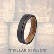 6mm Whiskey Barrel Ring Black Tungsten Wedding Band - Pillar Styles