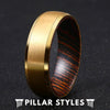 14K Gold Ring Tungsten Wenge Wood Ring Mens Wedding Band - Pillar Styles
