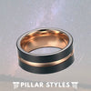 Black Tungsten Wedding Band Men 18K Rose Gold Tungsten Ring - Pillar Styles