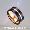 Black Tungsten Wedding Band Men 18K Rose Gold Tungsten Ring - Pillar Styles