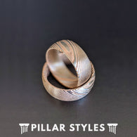 8mm Damascus Steel Ring Mens Wedding Band Rose Gold Damascus Ring - Unique Mens Ring - Pillar Styles